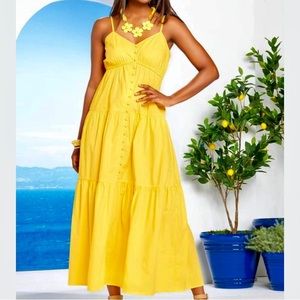 Yellow Cato Maxi Sundress Sz L NWOT 100% Cotton